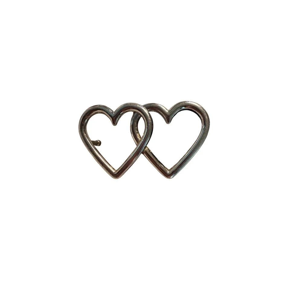 Target Black‎ Faux Leather Belt Double Interlocking Heart Silver Buckle Small